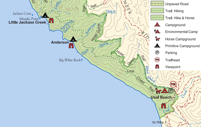 My hike was along the dotted line (map credit to California State Parks)